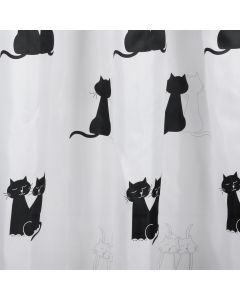 Differnz Cats douchegordijn verzwaarde onderzoom 100% Polyester zwart wit 180 x 200 cm