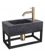Differnz fonteinset bombai black natuursteen kraan gebogen mat goud 40 x 22 x 9 cm met handdoekrek
